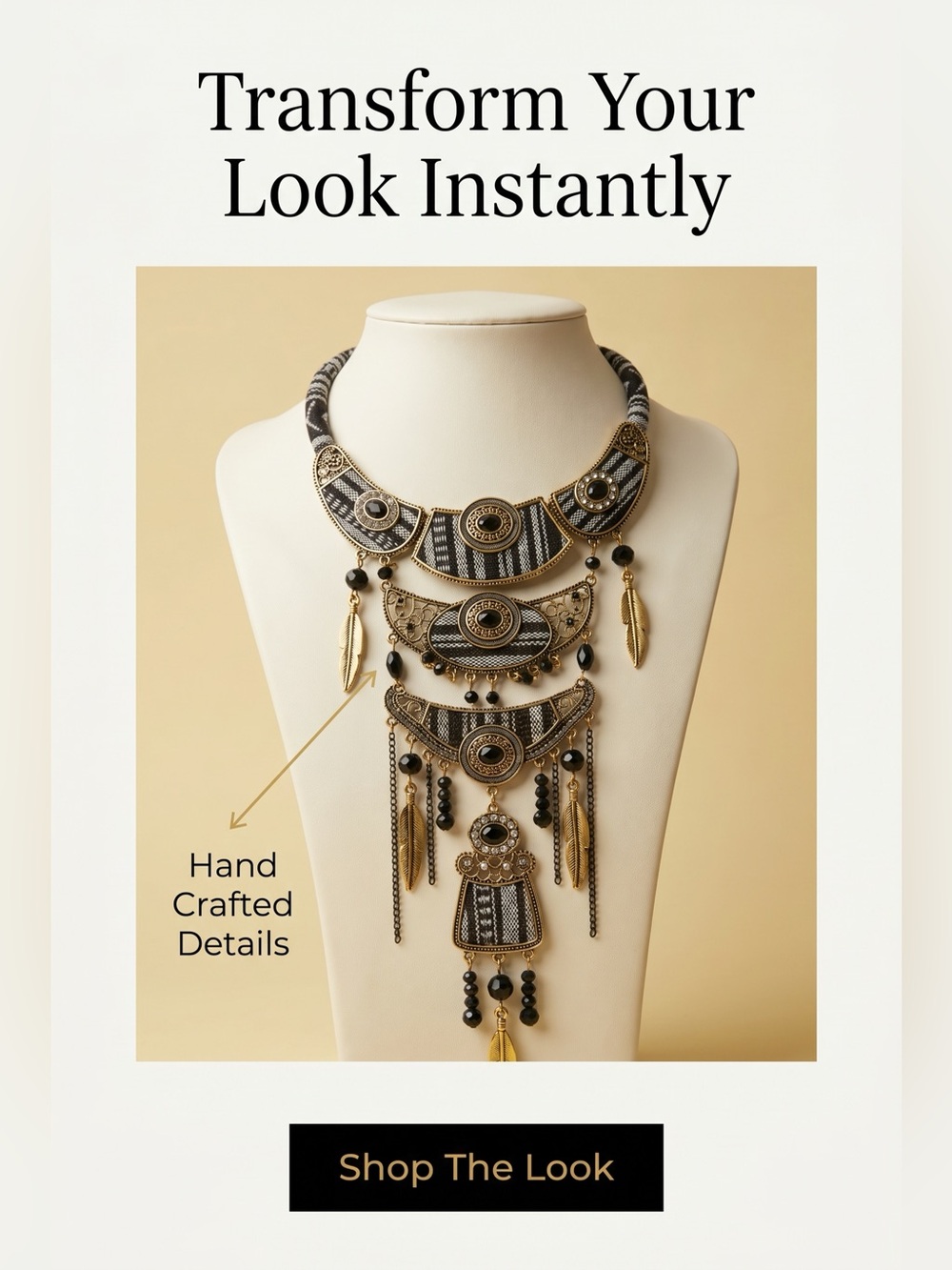 Hand Crafted Black and Gold Layered Statement Necklace